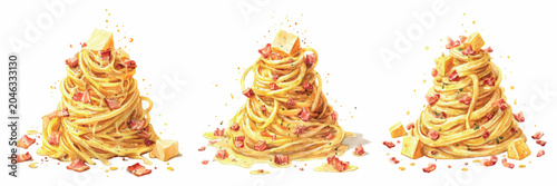 Foto Roman spaghetti carbonara illustration showing three portions of traditional ita