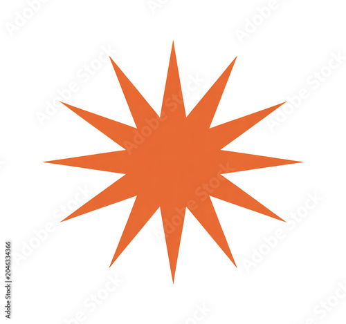 Orange starburst shape with pointed rays   isolated on a transparent background.