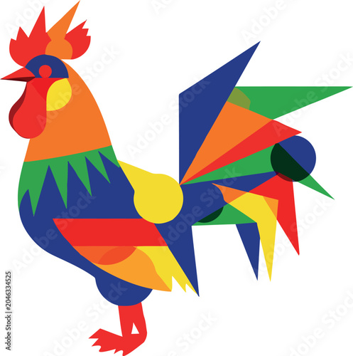 Vibrant Rooster Illustration in Geometric Shapes