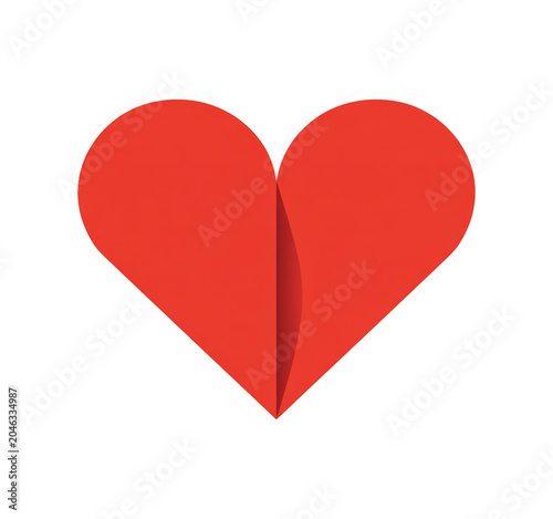 Red heart shape with shadow  isolated on a transparent background.