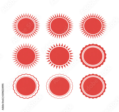 Red circle badge icons with various border designs   isolated on a transparent background.