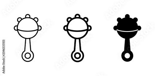 Bild auf Leinwand Baby Rattle Icons, Simple Line Art and Solid Silhouette, Classic Toy Graphics fo