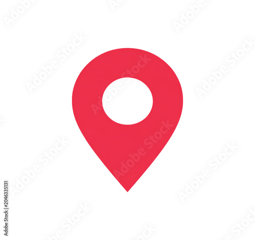 Red map pin icon with a white circle in the middle on a transparent background