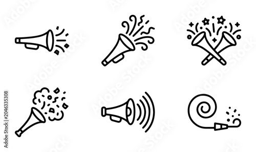Foto Party Horn Icons, Celebration Noise Makers, Festive Air Horns, Vector Graphics f