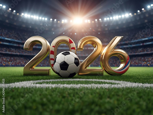 Soccer Field with 2026 Year and Ball
