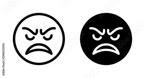 Bild auf Leinwand Angry Face Icons, Negative Emotion Symbols, Frustrated Emoji Vector Art, Black a