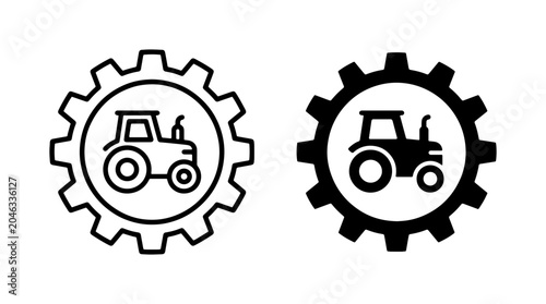 Bild auf Leinwand Tractor Gear Icons, Agricultural Machinery Cogwheel Symbols, Farm Equipment Vect