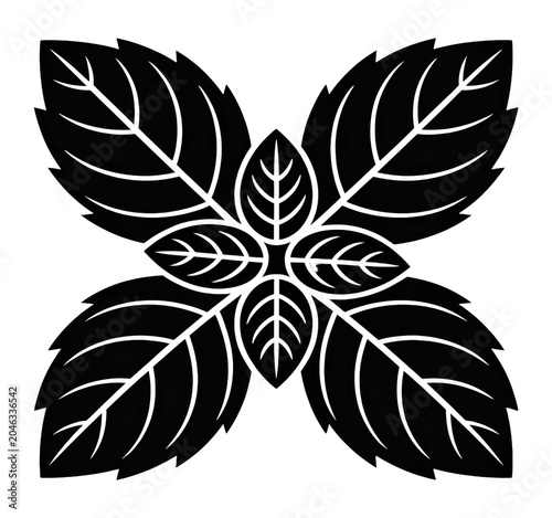 Symmetrical arrangement of stylized leaves in a circular pattern  isolated on a transparent background.