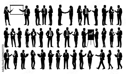 Business people silhouette vector set standing professionals and corporate characters