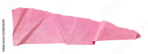 Crumpled torn pink paper strip with folds and rough edge isolated on transparent background