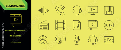 Multimedia, entertainment and music icon set