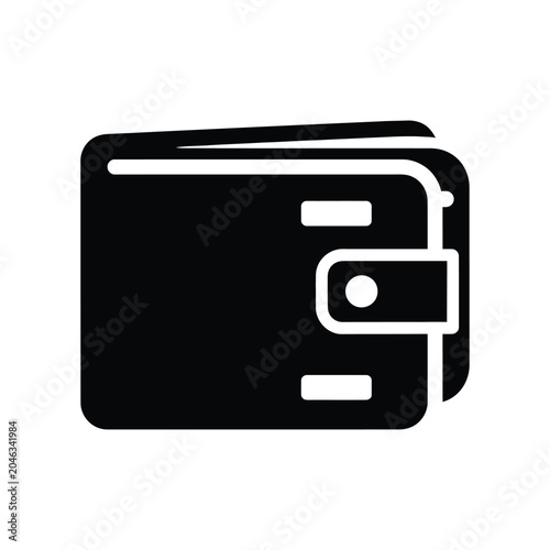 Solid black of a closed leather wallet with a snap button closure and visible card slots, isolated on a white background, representing finance, money, banking, and personal wealth management
