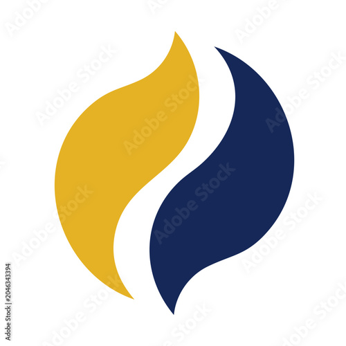 Abstract flame icon in blue and yellow on white background