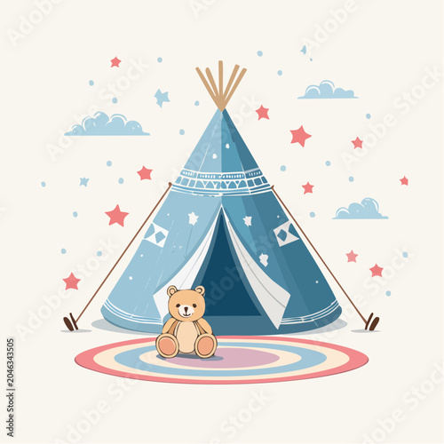 Children's Play Tent with Teddy Bear and Stars