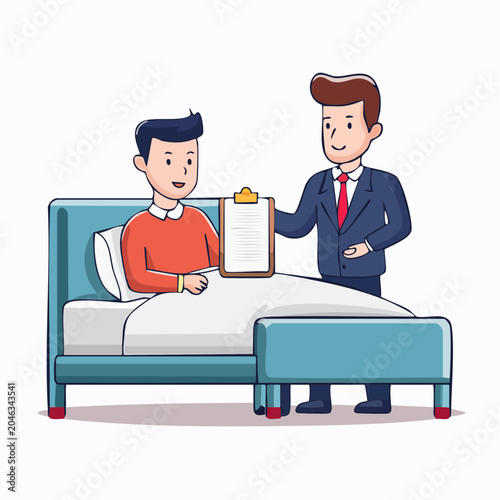 Doctor Showing Medical Report to Patient in Hospital Bed