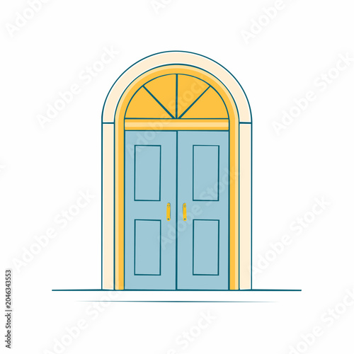 Double Blue Doors with Arched Transom Window
