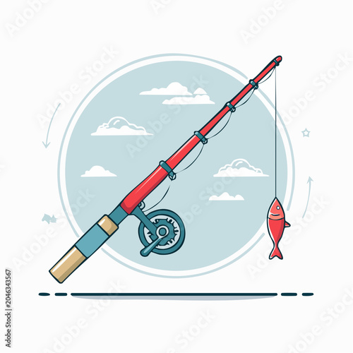Fishing Rod with Fish Illustration