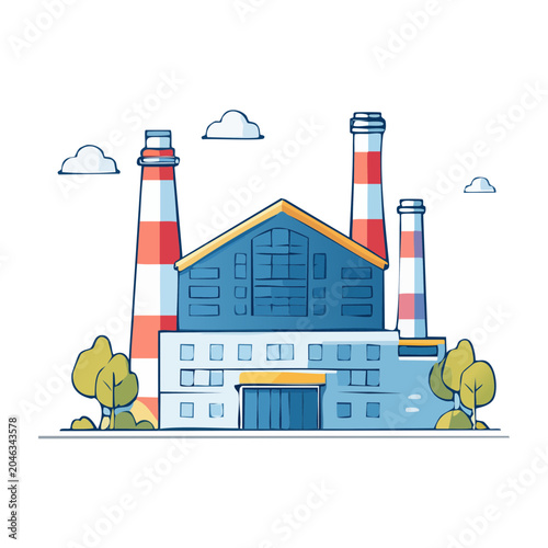 Flat design illustration of a factory building with chimneys