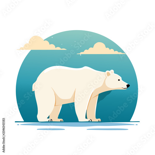 Flat design illustration of a polar bear in arctic landscape
