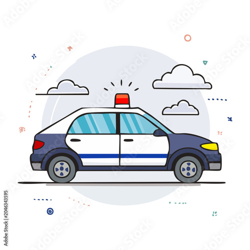 Flat design illustration of a police car with siren
