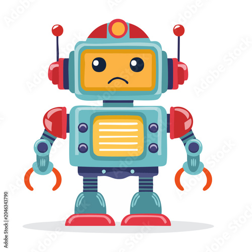 Sad cartoon robot with a frown