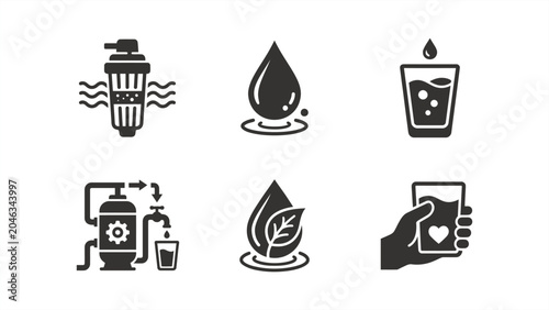 Photos Water filtration and purification icon set