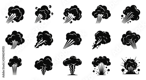 Tableau sur toile Multiple Atomic Bomb Explosions Mushroom Clouds Rising On Black Background For W
