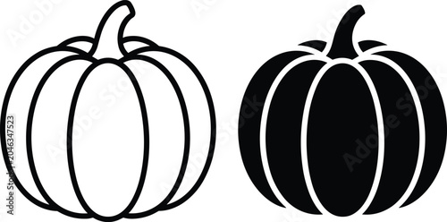 Schilderij op canvas Flat lighting highlights these festive minimalist pumpkin icons in outline and solid silhouette styles for autumn harvest