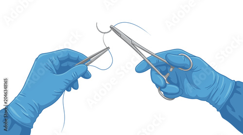 Gloved hands holding surgical instruments.