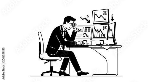 Businessman working on computer screen.