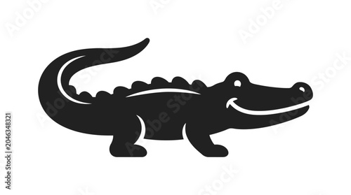 Black silhouette of a crocodile standing.