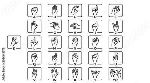 American Sign Language Alphabet Letters.