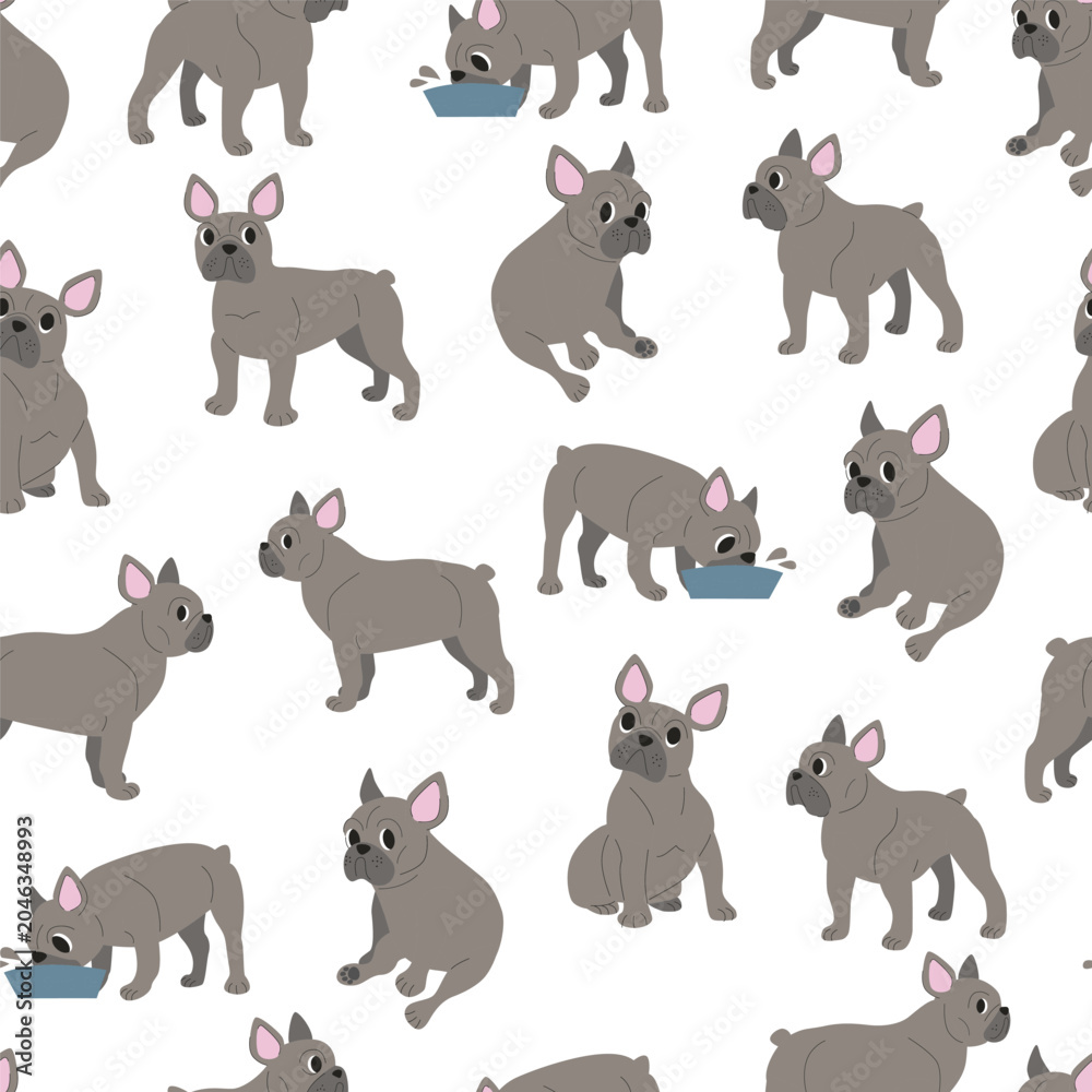 Fototapeta premium Seamless French Bulldog Pattern with Cute Poses in Playful Style