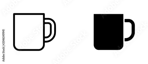 Fotografía Two simple mug icons, outline and solid fill, representing beverage containers for hot drinks like coffee or tea