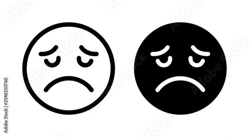 Foto Sad Face Icons, Unhappy Emotion Symbols, Negative Feeling Emoticons, Black and W