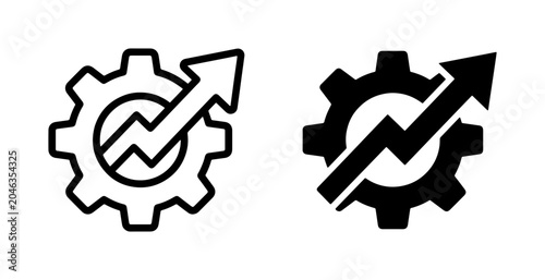Photos Gear with Upward Arrow Graph Icon, Business Growth and Efficiency Vector Symbols
