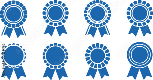ribbon rosette badge vector pack blue award icons set