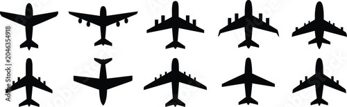 Foto airplane icons overhead view diverse aircraft silhouettes
