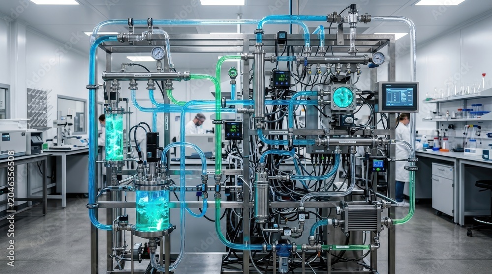 Fototapeta premium Advanced Pharmaceutical Bioreactor System in a Modern Laboratory Facility