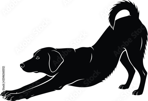 Obraz na płótnie Black silhouette of a playful dog stretching forward