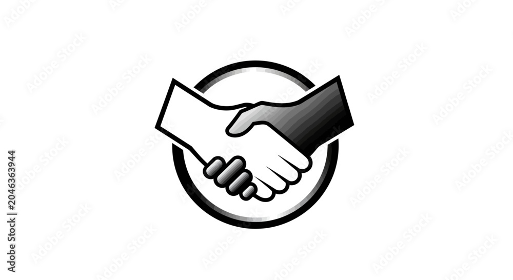 Fototapeta premium Black and White Handshake Icon for Business Partnership and Cooperation