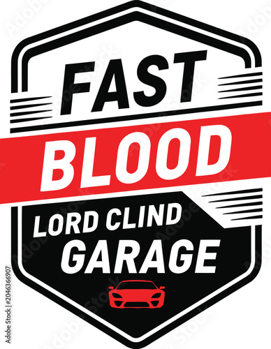 Fast Blood Lord Clind Garage badge logo with red sports car silhouette