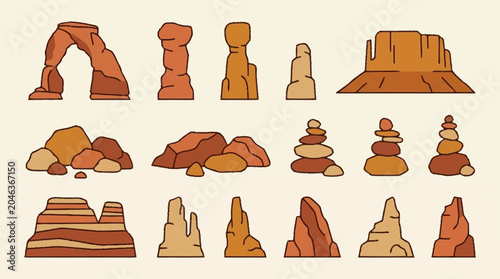 Obraz na płótnie Vector bundle of desert rock shapes and formations in various illustrations