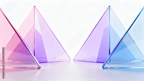 Colorful Glass Pyramids on White Surface