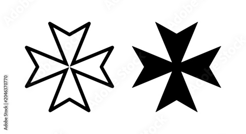 Fotografi Maltese Cross Vector Icons, Black and White Heraldic Symbols, Knights Templar Em