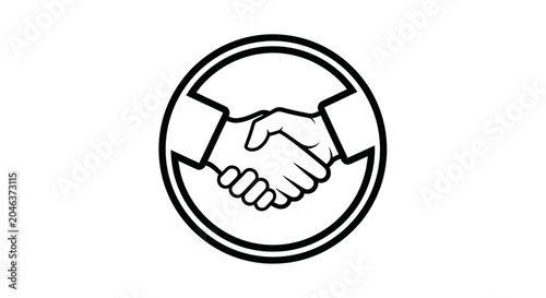 Black and White Handshake Icon in a Circle