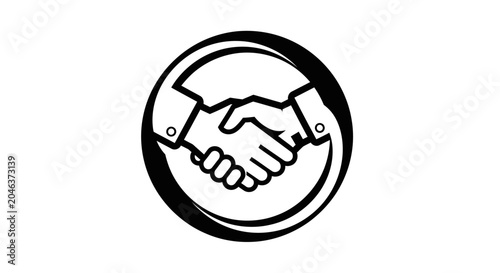 Black and White Handshake Icon in a Circle