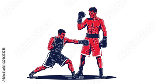 Fotografie Two boxers engaged in a fierce fight one throwing a punch.