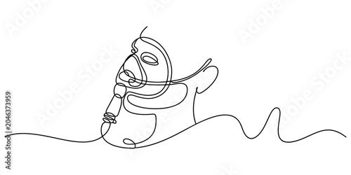 Elderly man with oxygen mask continuous line drawing. Medical healthcare and respiratory treatment concept. Minimalist vector illustration