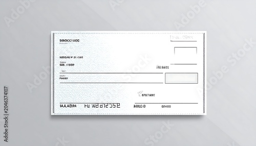 A blank white check with black text and lines on a gray background